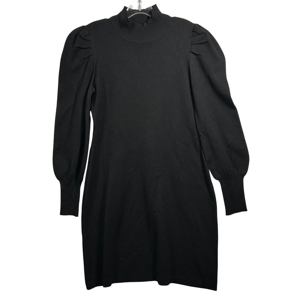 Melonie‎ T Black Mock Neck Puff Sleeve Knit Sweater Dress Large 91981MT NWT